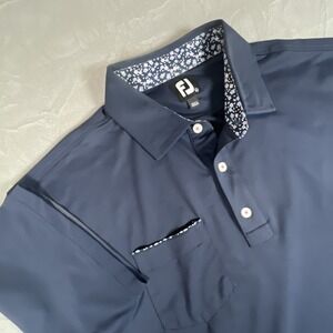 FootJoy Golf Polo Men's XL Navy Blue With Flower Print Inserts Short Sleeve
